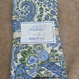 April Cornell Blue and Yellow Floral/Paisley Napkins Set (4)  NWT